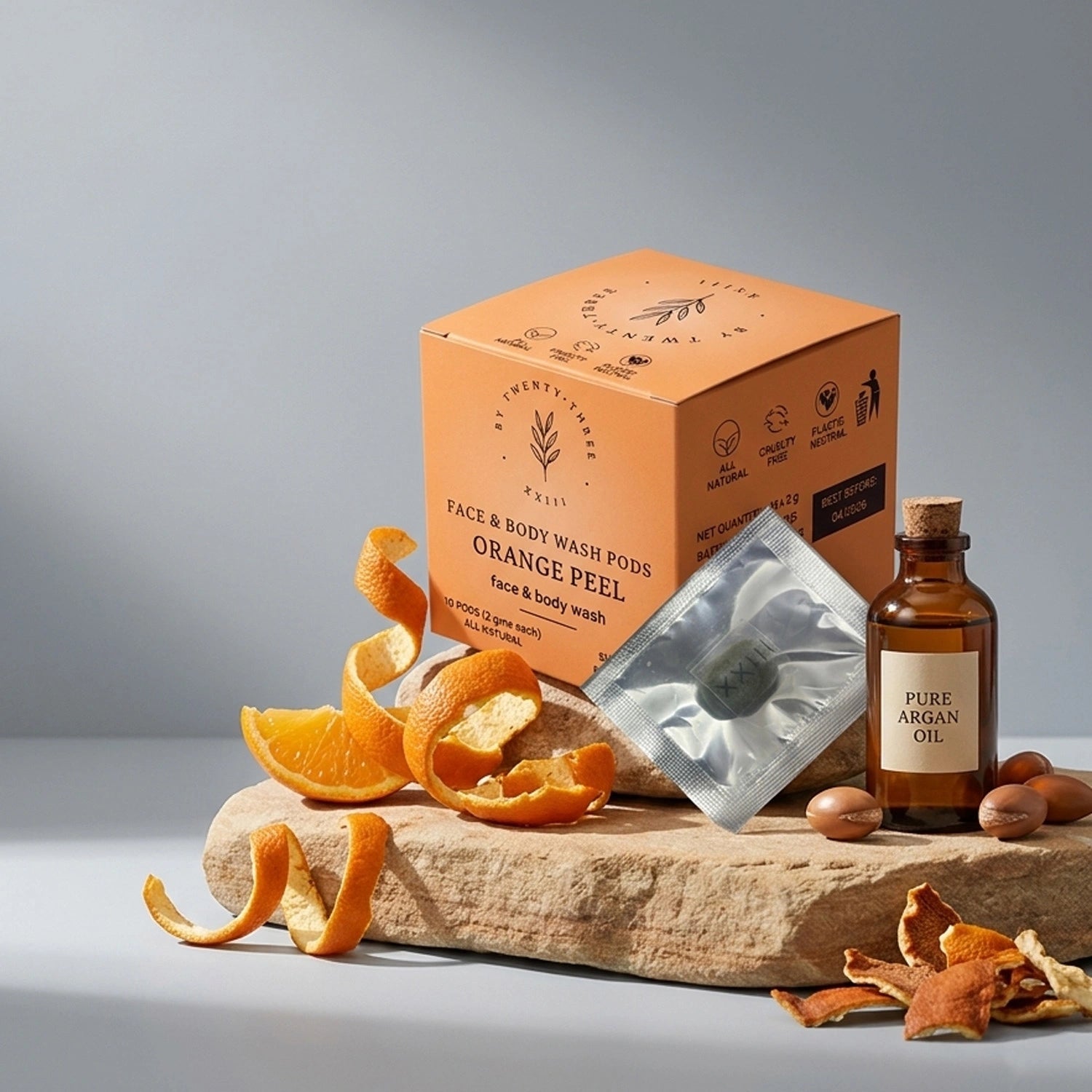 Twenty Three Face & Body Wash Pods – Orange Peel | Face & Body Cleansing Pods with Orange Peel & Argan Oil for Fresh, Soft Skin