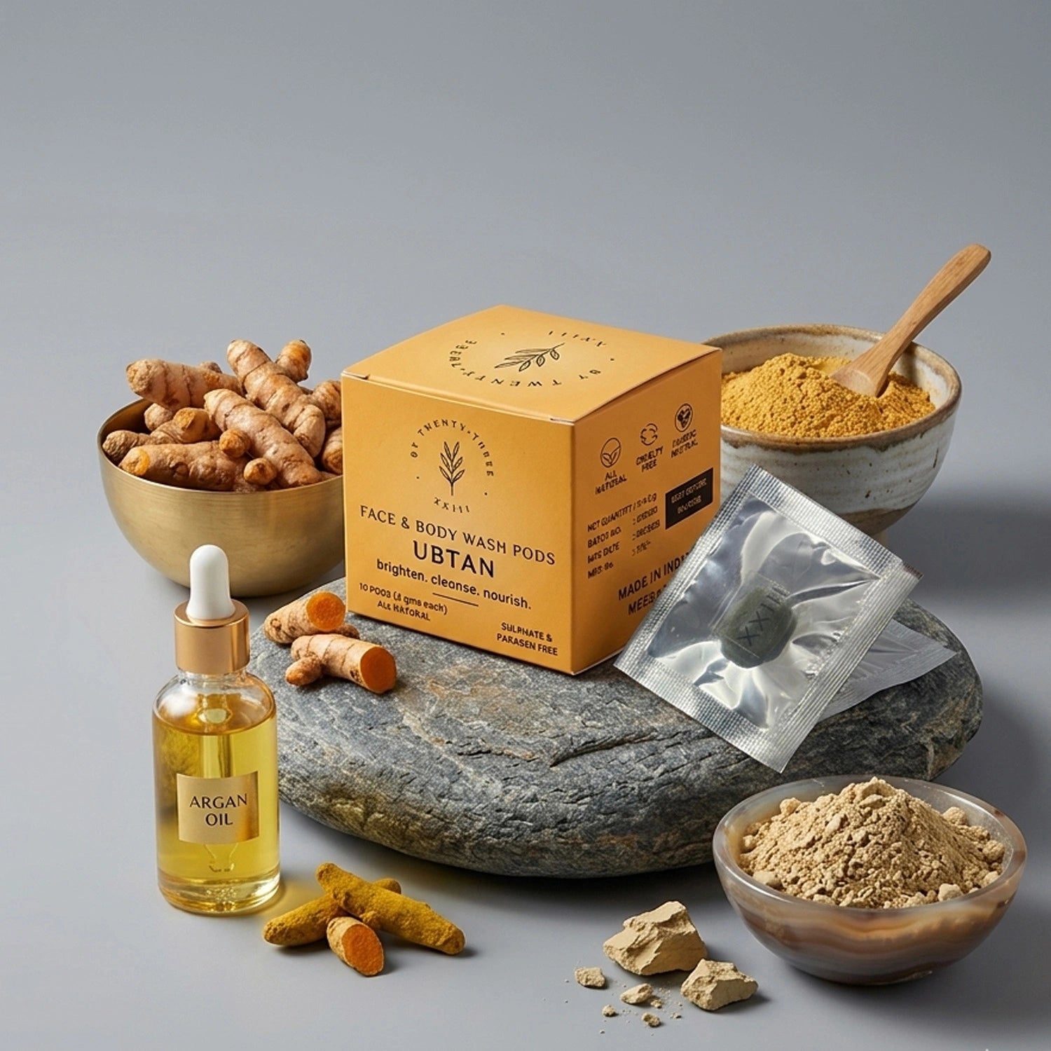 Twenty Three Face & Body Wash Pods – Ubtan | Face & Body Cleansing Pods with Ubtan Powder, Multani Mitti, Turmeric & Argan Oil