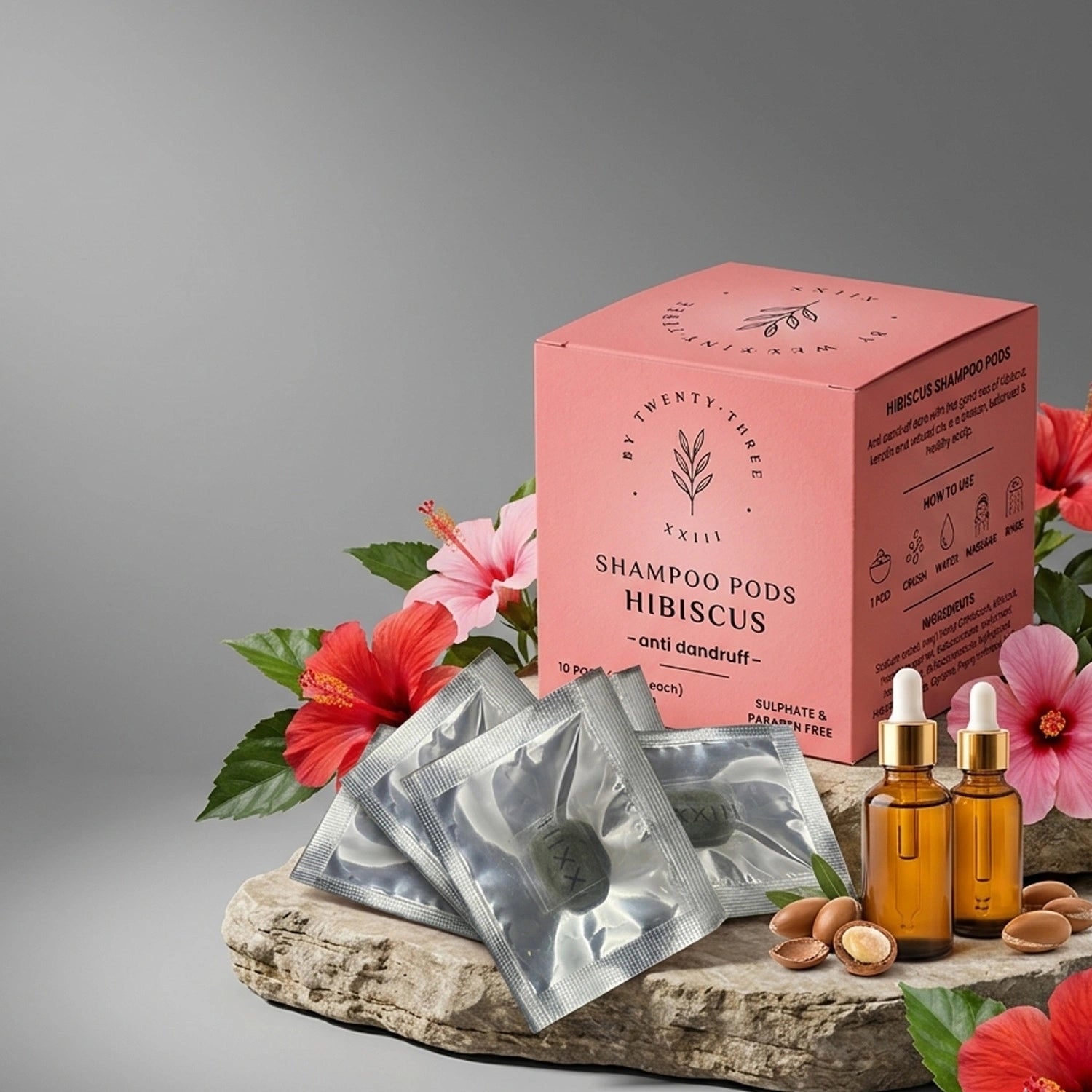 Twenty Three Shampoo Pods – Hibiscus | Hair Cleansing Pods with Hibiscus Powder & Argan Oil for Soft, Healthy-Looking Hair