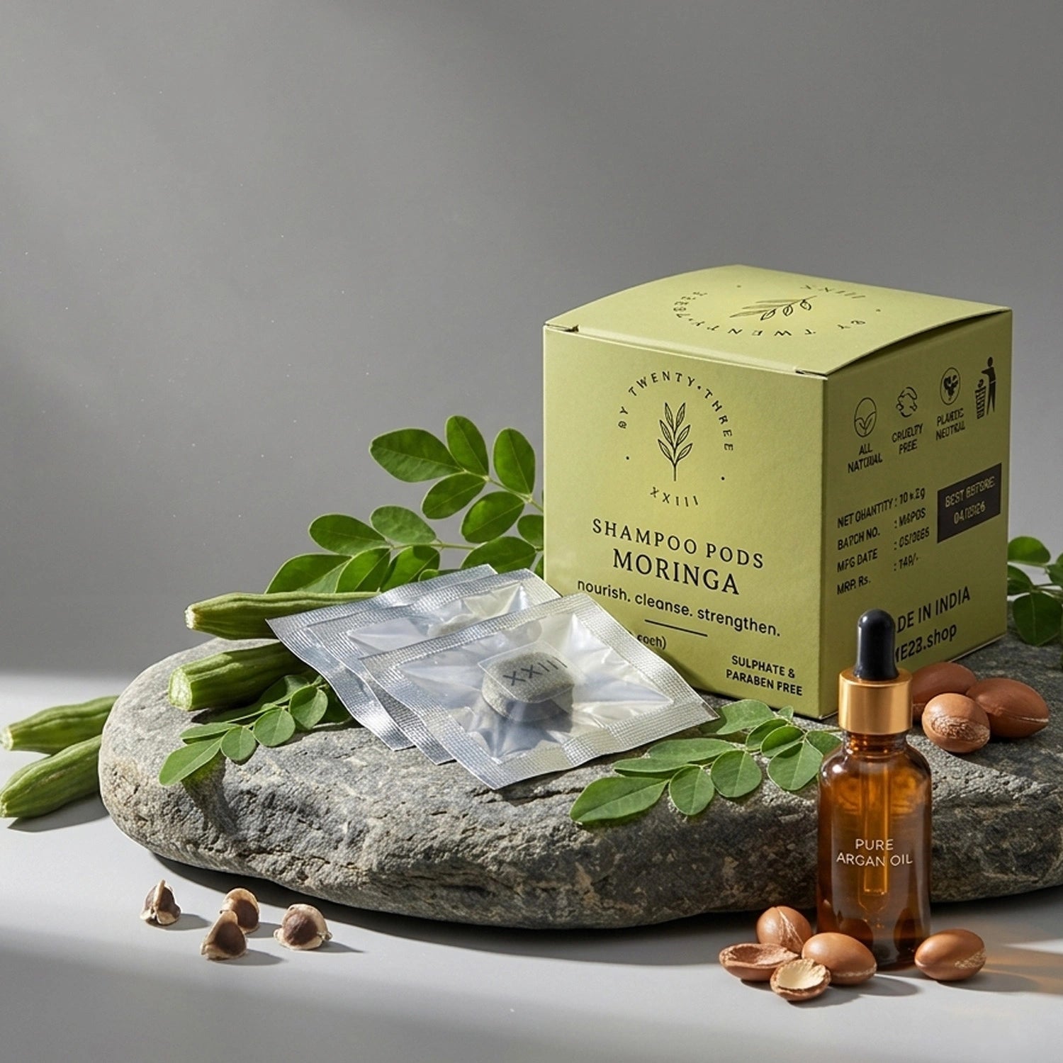 Twenty Three Shampoo Pods Moringa | Hair Cleansing Pods with Moringa & Argan Oil for Smooth, Nourished Hair